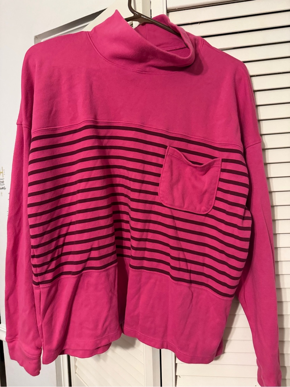 Bright Pink Striped Pocket Pullover